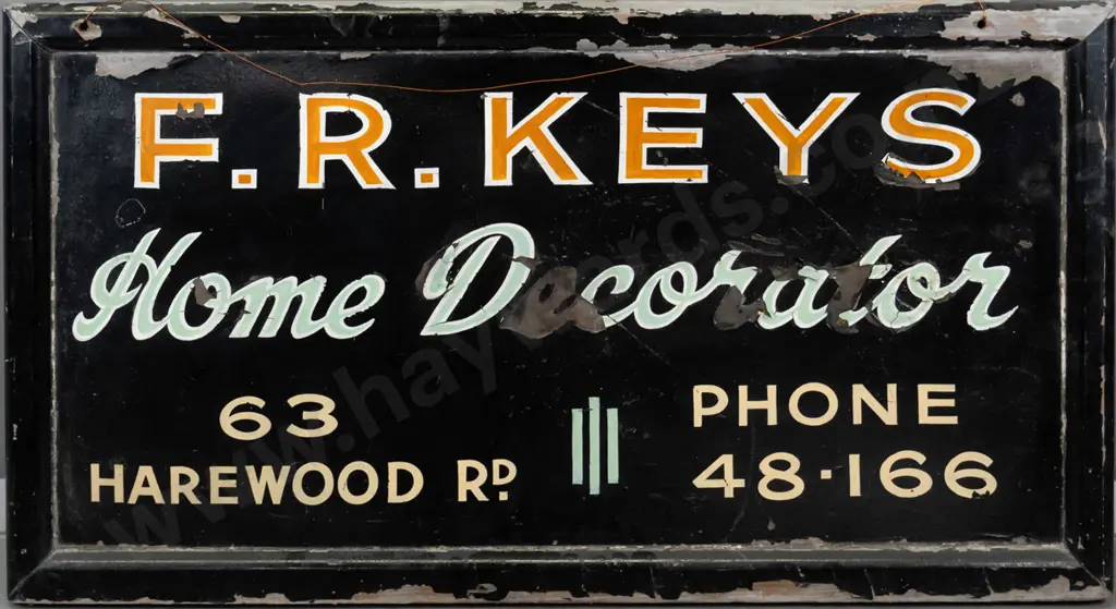vintage F.R. Keys painter & paper hanger sign (warping & damage) H-540 W-1000 Image 1++