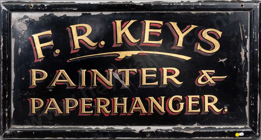 vintage F.R. Keys painter & paper hanger sign (warping & damage) H-540 W-1000 Image 1++