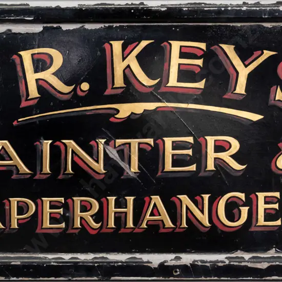 vintage F.R. Keys painter & paper hanger sign (warping & damage) H-540 W-1000
