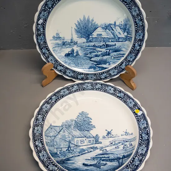 pair of large Japanese Delft style Dutch scene wall chargers D-415