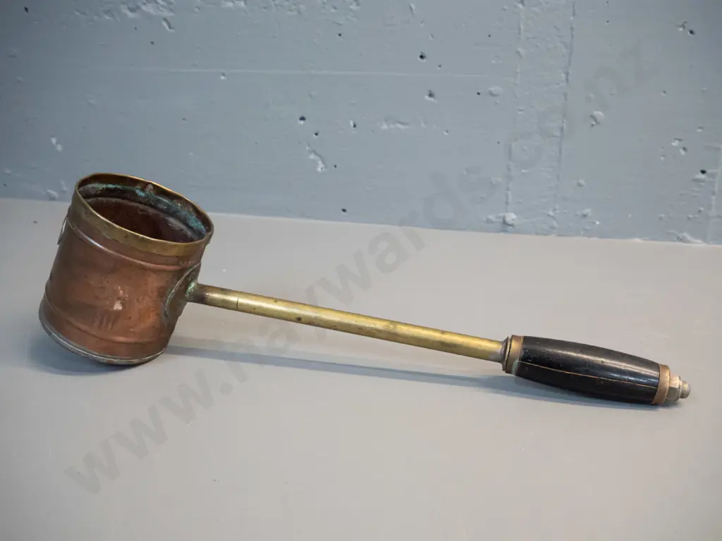 copper and brass ladle / dipper with timber and brass handle, "Cider" plaque L-440 - some wear Image 1++