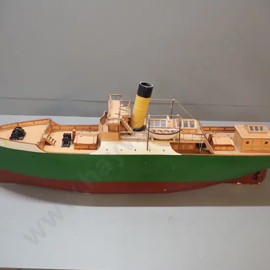 large timber steamship model in restorer's condition - marked Ohai Dunedin, no stand H-440 L-1140