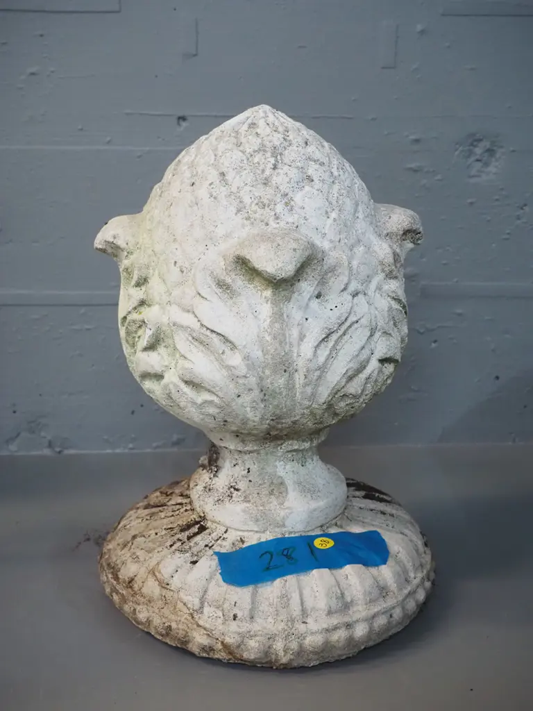 cast concrete classical style finial / garden ornament - dirt and moss H-390 D-270 at base Image 1++