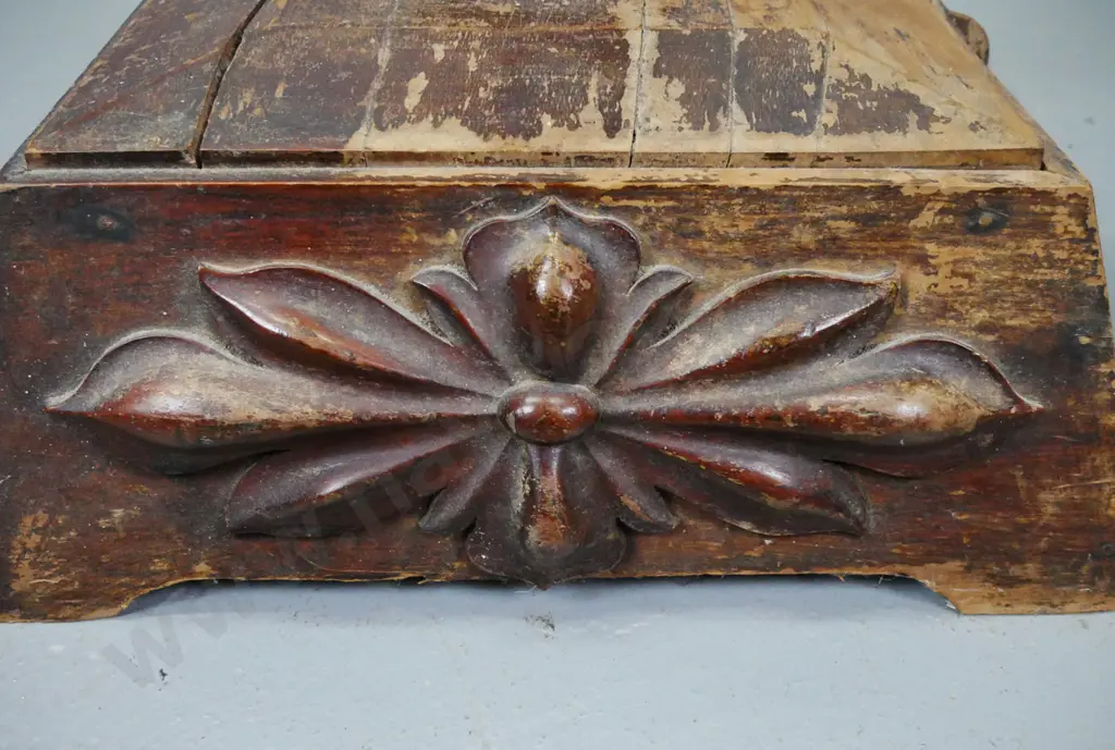 mixed timber Victorian tall plant or torchere stand with square top on fluted & carved column, square plinth base Image 1++