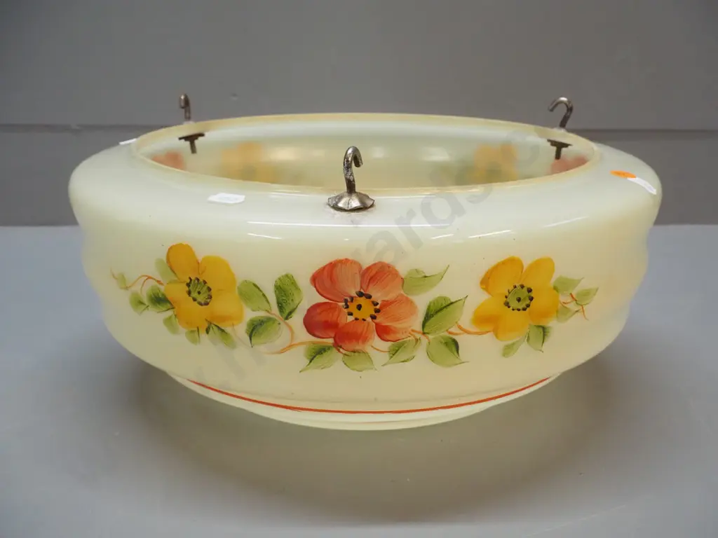 deco cream glass and hand painted floral ceiling light shade with 3 chains H-150 D-355 Image 1++