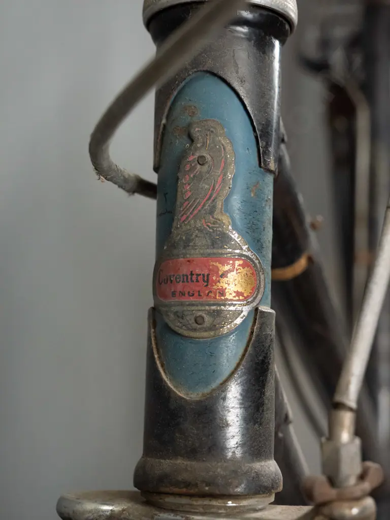 restorer's vintage bicycle - Coventry Eagle England badges, has extensive wear and corrosion, with worn wicker basket. Image 1++