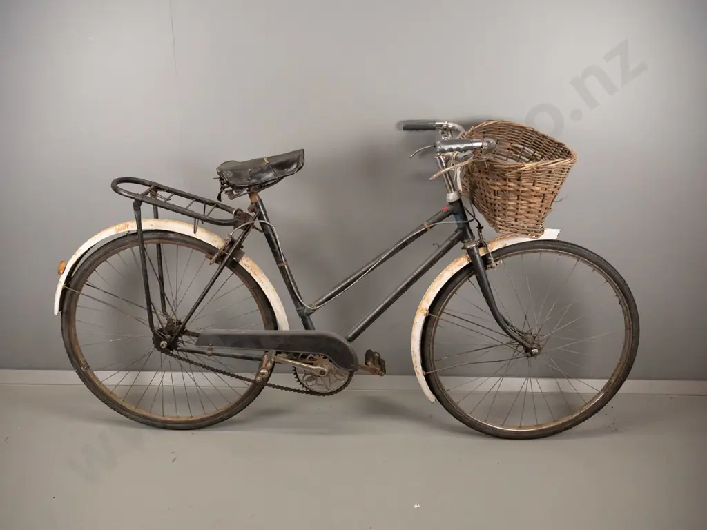 restorer's vintage bicycle - Coventry Eagle England badges, has extensive wear and corrosion, with worn wicker basket. Image 1++