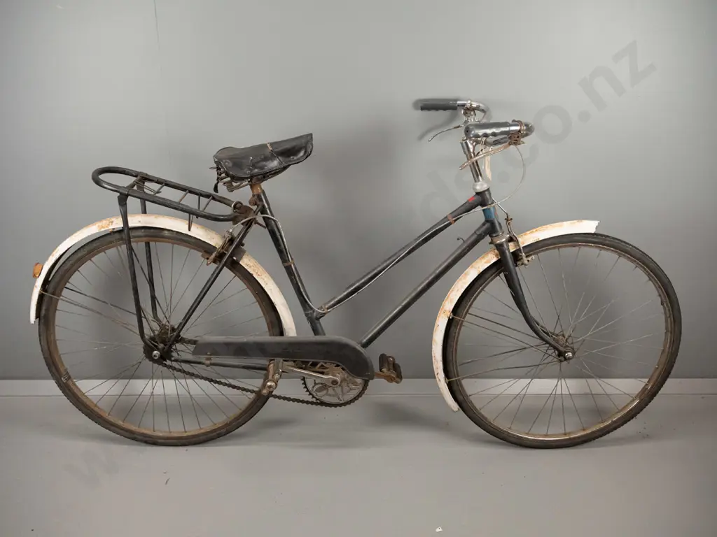 restorer's vintage bicycle - Coventry Eagle England badges, has extensive wear and corrosion, with worn wicker basket. Image 1++