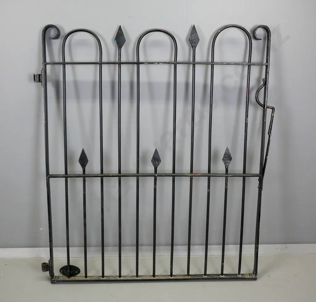 vintage wrought iron gate with arrow-head decoration, some pitting - plaque with "G.J. Manson Dunedin" H1150 W1040 Image 1++