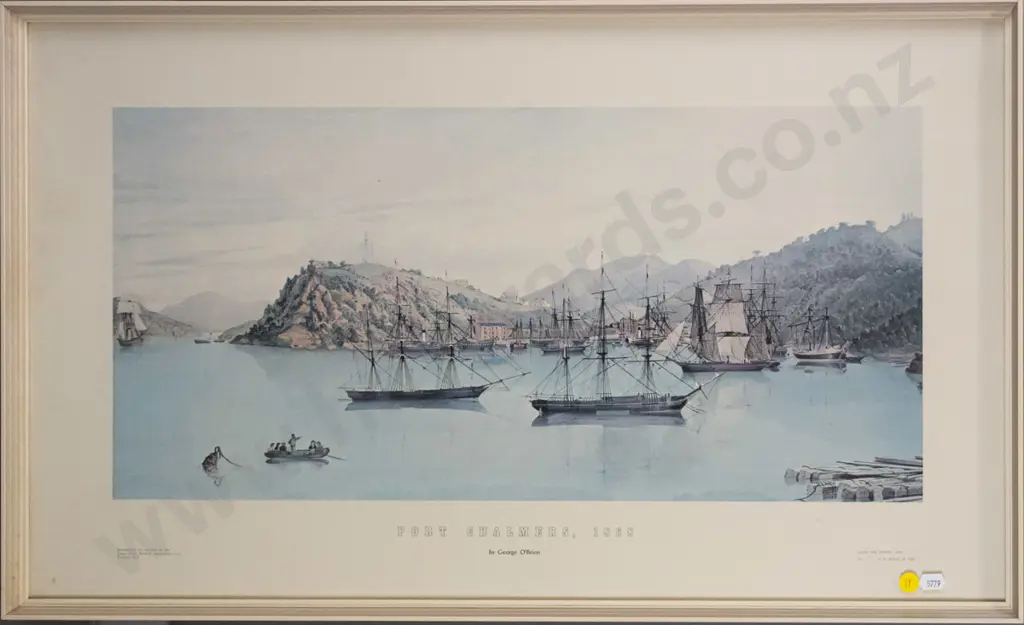 framed historic print -Port Chalmers 1868 - H-280 W-570 Image 1++