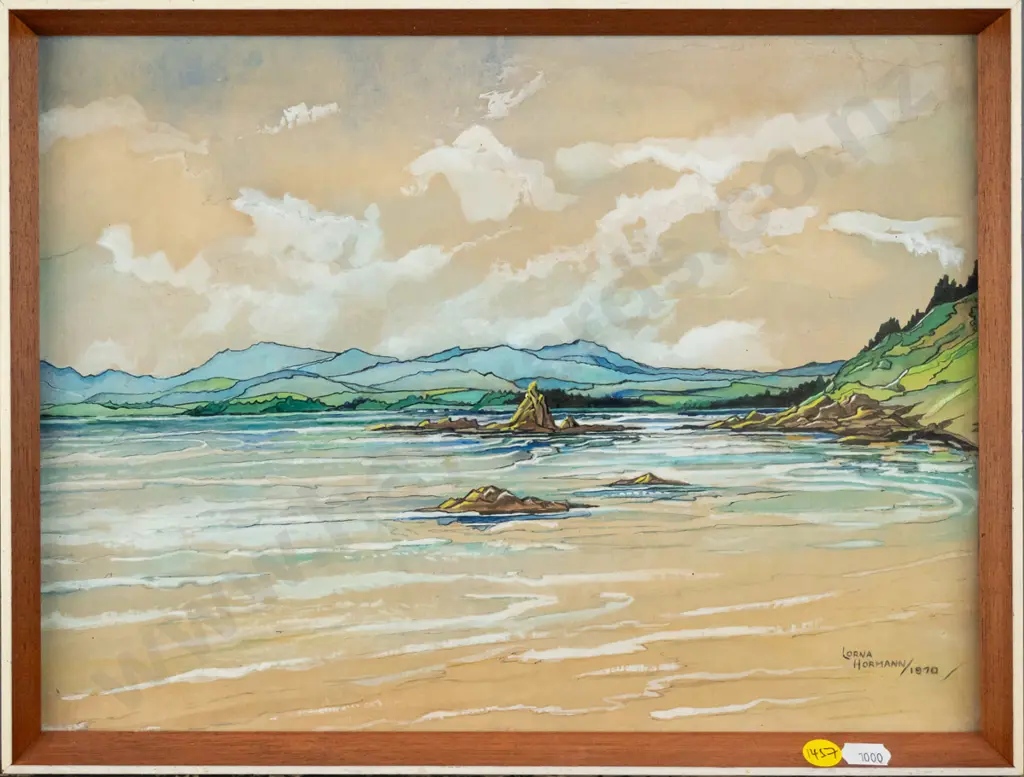 Lorna Hormann 1970 - framed watercolour "Dummy Bay Motueka" H-260 WE-360 Image 1++