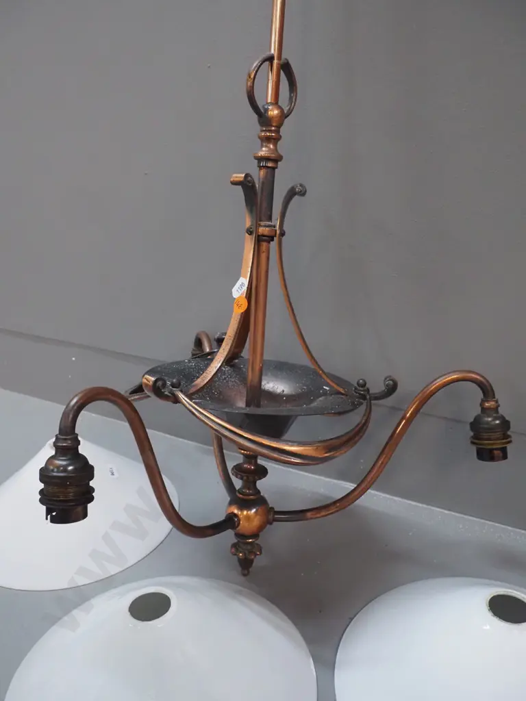 deco copper 3-light ceiling light fitting with milk glass shades H-710, shades diameter 220 Image 1++