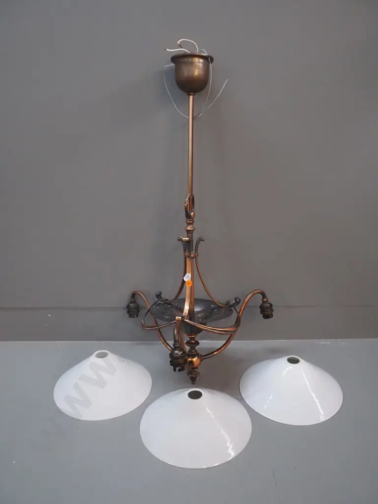 deco copper 3-light ceiling light fitting with milk glass shades H-710, shades diameter 220 Image 1++