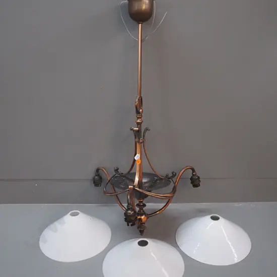 deco copper 3-light ceiling light fitting with milk glass shades H-710, shades diameter 220