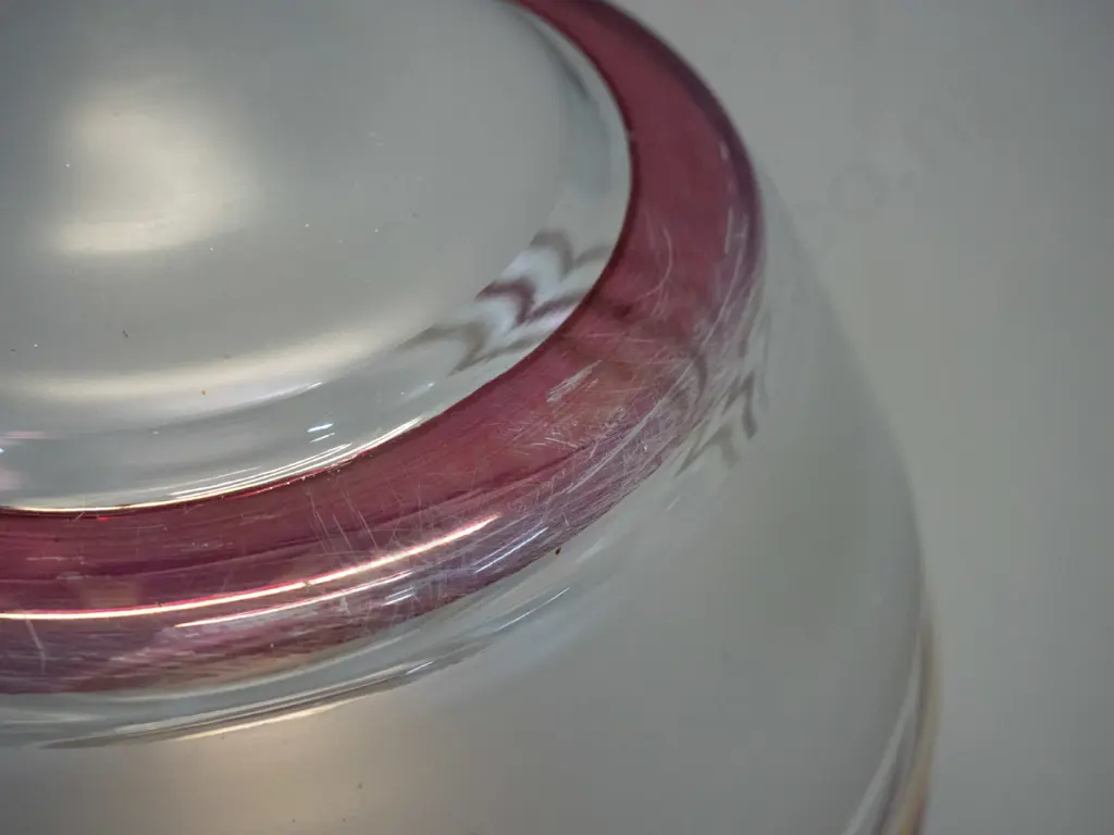 deco glass ceiling light shade - frosted with gilt & burgundy bands, with chrome journal H-210 D-190 Image 1++