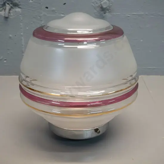 deco glass ceiling light shade - frosted with gilt & burgundy bands, with chrome journal H-210 D-190