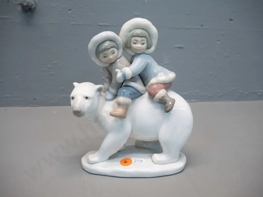 Lladro figure of children with polar bear H-180 W-140 Image 1++