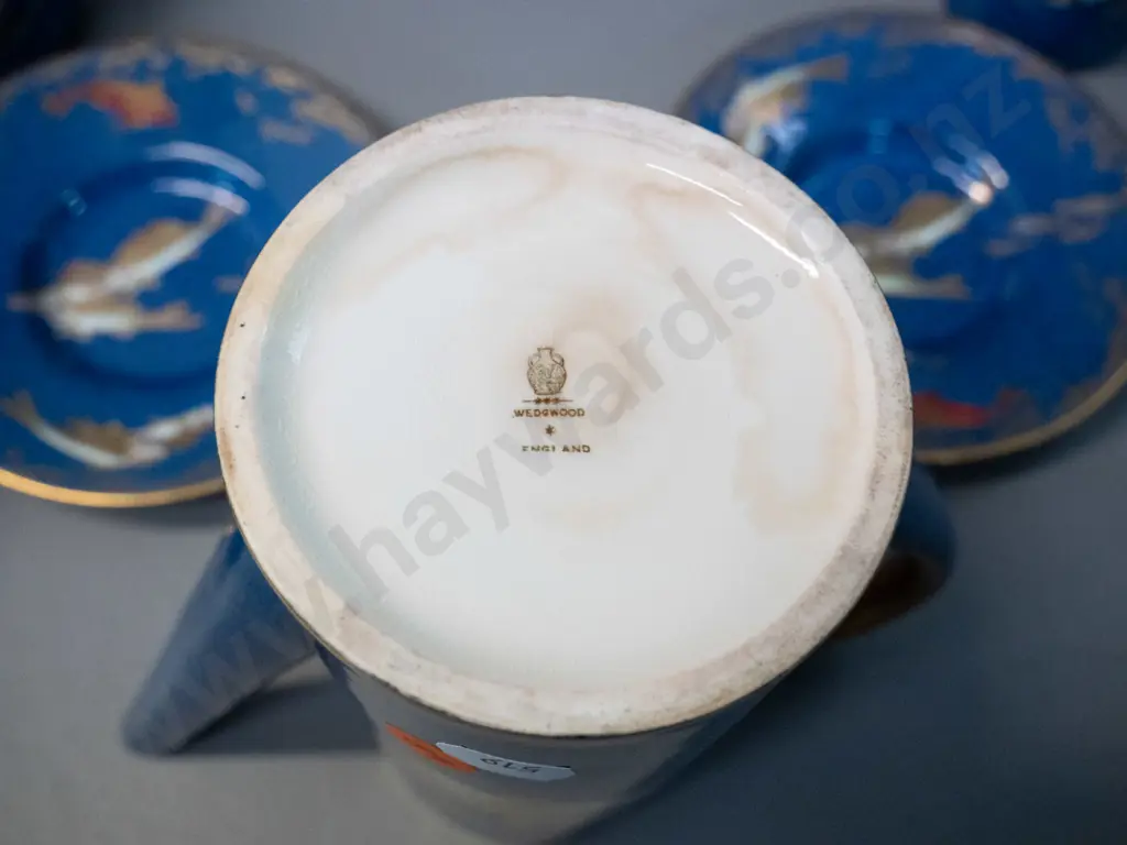 vintage Wedgwood Fairyland lustre Koi pattern coffee pot and 2 coffee cans & saucers - fine hairline crack to lid H-170 Image 1++
