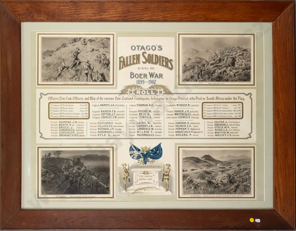 framed print - Otago's Fallen Soldiers During the Boer War 1899-1902. H-600 W-770 Image 1++