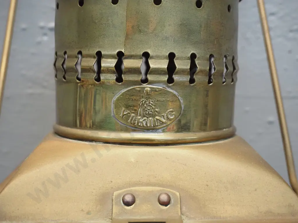 Viking brass and glass ship's lantern with internal chimney, top and bottom handles - case H-370 W-240 D-240 Image 1++