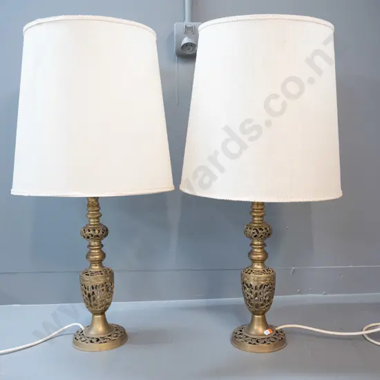 pair of pierced filigree brass table lamps H-750 with shades