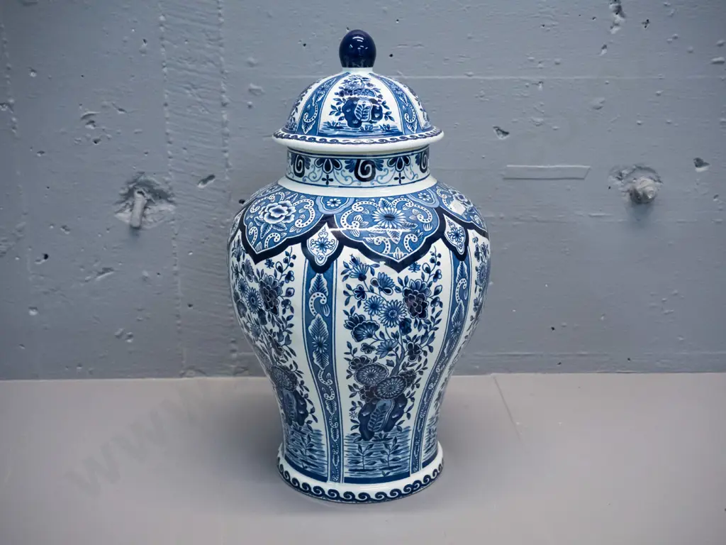 large blue & white Boch of Belgium Delfts lidded jar H-350 D-200 Image 1++