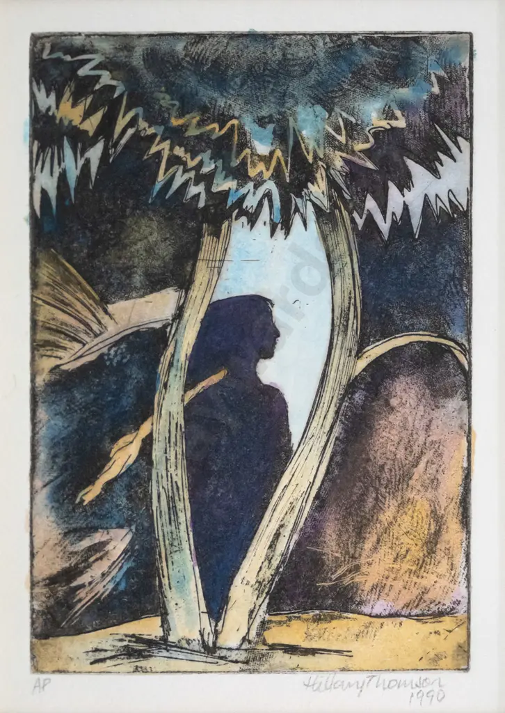 Hillary Thomson - framed ltd edition print AP -  tree scene - H-180 W-120 Image 1++