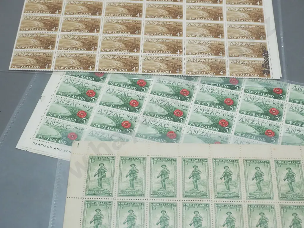 3 stamp albums ranging from 1906 thru 1969, and 3 sheets of ANZAC commemorative stamps. One album is part, 1914 and 1965 Image 1++