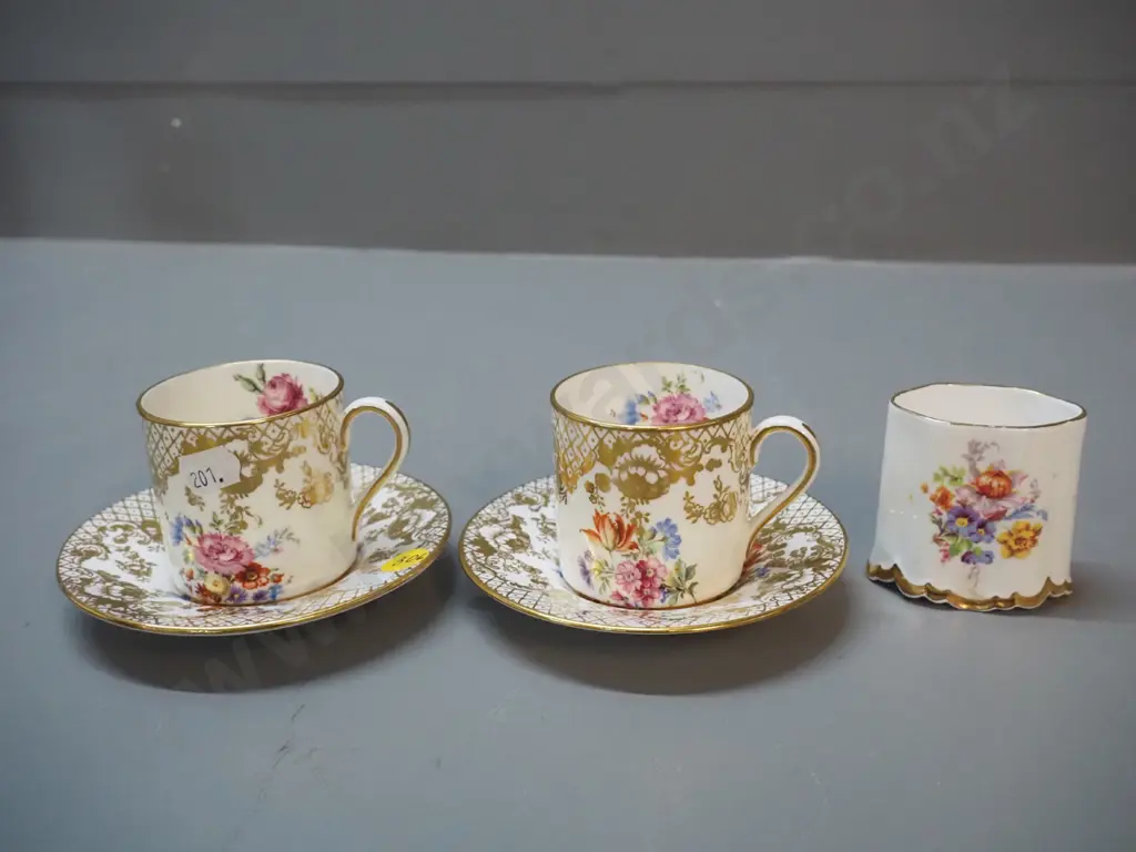 2 Hammersley coffee cans and saucers and a small Staffordshire pot Image 1++