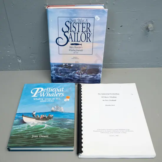 whaling publications - 2 books - "She Was a Sister Sailor" 1992 signed copy & "Petticoat Whalers" 1991 - and one other