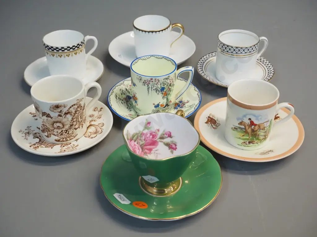 7 assorted china espresso / demi-tasse cups & saucers - Grafton, Royal Albert, Paragon, Shelley etc. Image 1++