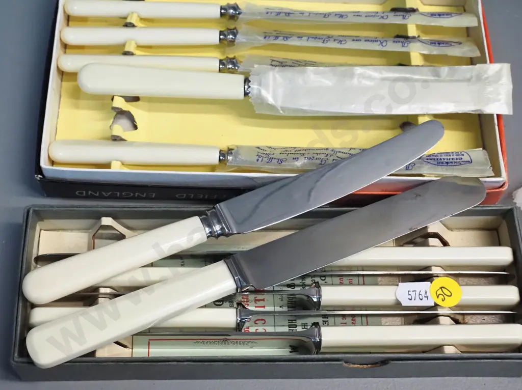 2 boxed sets of 'bone' handled knives Image 1++