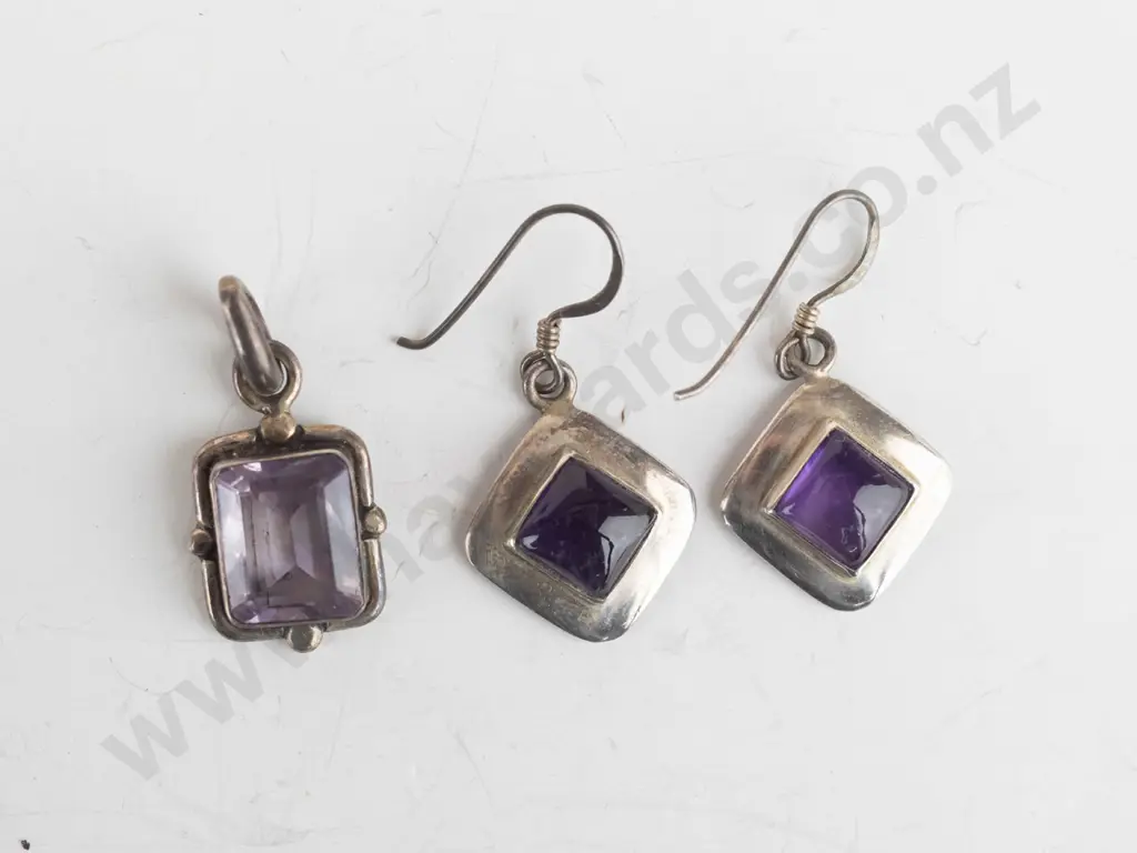 amethyst necklace stamped 925 [no chain] & pair of amethyst earrings stamped 925 Image 1++