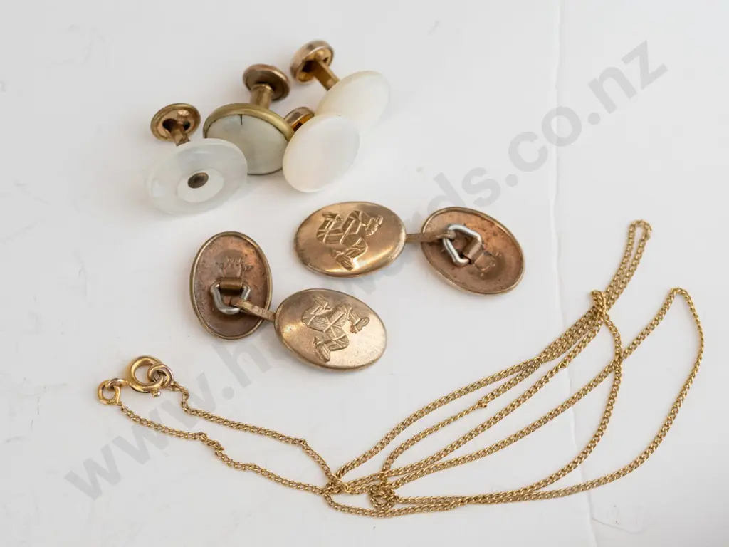 gold plated fine curb link chain 50cm, pair of gold plated cuff links, Image 1++