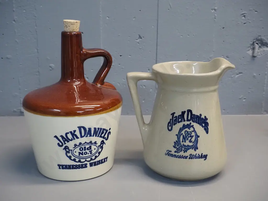 2 large stoneware Jack Daniels Old No. 7 whiskey jugs, both marked USA, one with cork stopper H250 other marked 3051 Image 1++