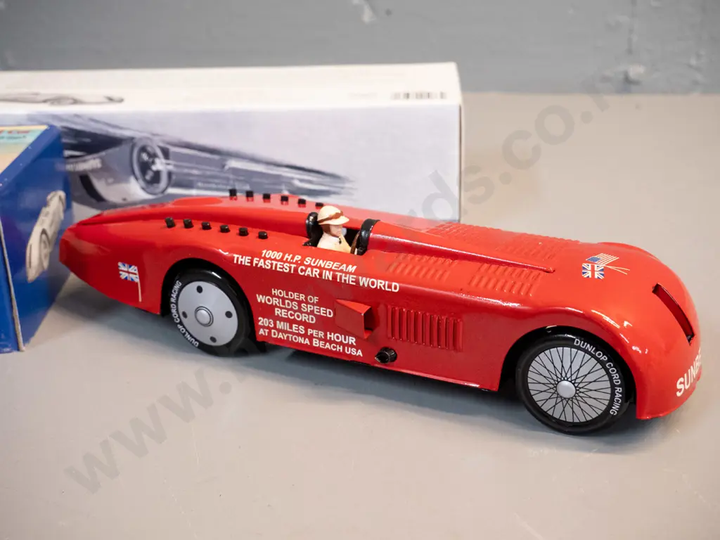 Schylling vintage style wind-up tin toy Sunbeam land speed record vehicle with key, booklet, certificate and box. L-275 Image 1++