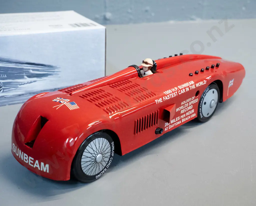 Schylling vintage style wind-up tin toy Sunbeam land speed record vehicle with key, booklet, certificate and box. L-275 Image 1++