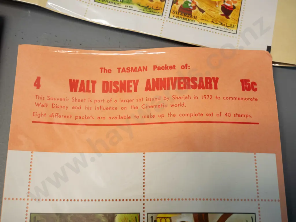 complete set of 8 packets 1972 DIsney commemorative stamps issued by Sharjah / Tasman NZ Image 1++