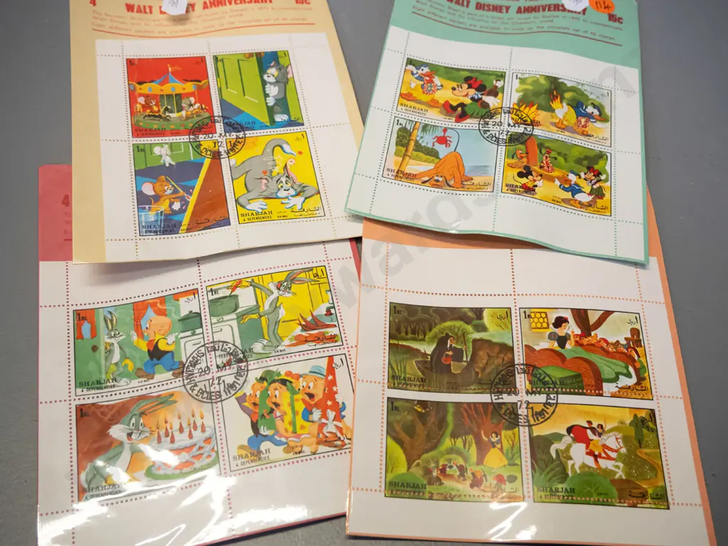 complete set of 8 packets 1972 DIsney commemorative stamps issued by Sharjah / Tasman NZ Image 1++