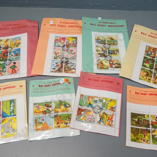 complete set of 8 packets 1972 DIsney commemorative stamps issued by Sharjah / Tasman NZ