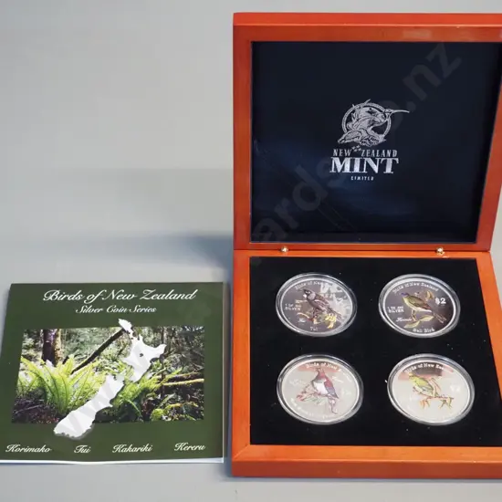 2005 Birds of New Zealand / Cook Islands cased set of four 2-dollar coins - .999 silver