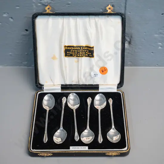 cased set of vintage sterling silver coffee spoons