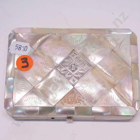 mother of pearl with silver insert card case [1 segment missing]