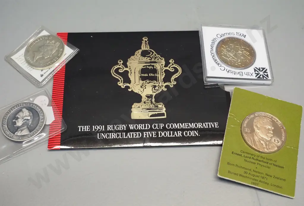Australian & New Zealand commemorative coins - 1970 James Cook, 1971 Ernest Rutherford, 1974 Commonwealth Games, etc. Image 1++