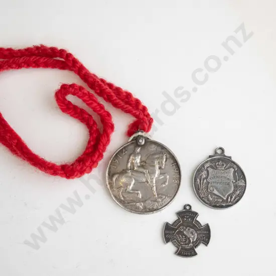 3 vintage (sterling?) silver medals - 1897 Bruce Celebration First Prize, 1906-7 NZ Souvenir, and 1914-18 George V