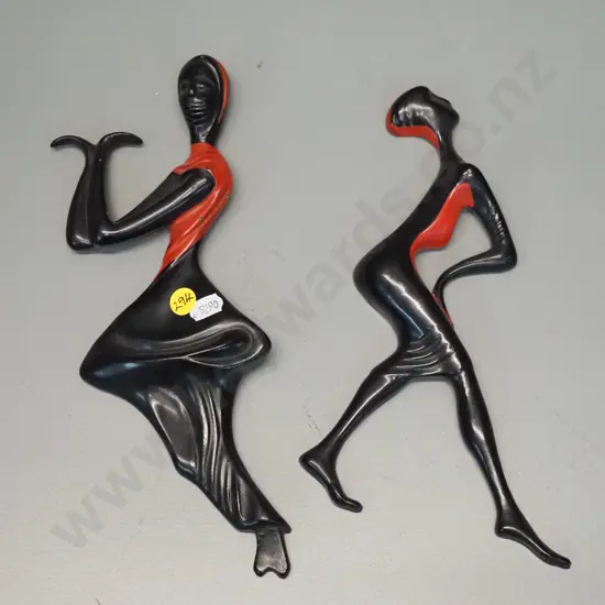 pair of Bossons wall hanging dancer figures - each approx. H-270 W-100 - Liberian Dancer with mend & Indian Dancer