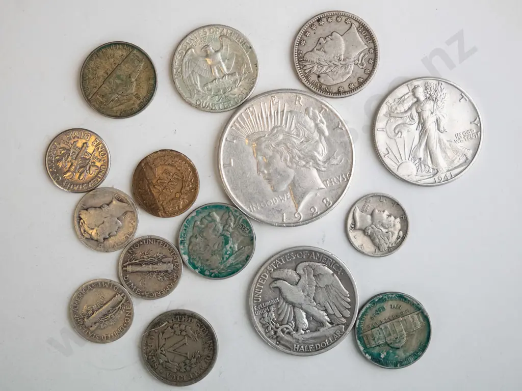 assorted United States of America coins including 1923 Liberty dollar, 1928 half dollar, 1935 Buffalo five cent etc. Image 1++