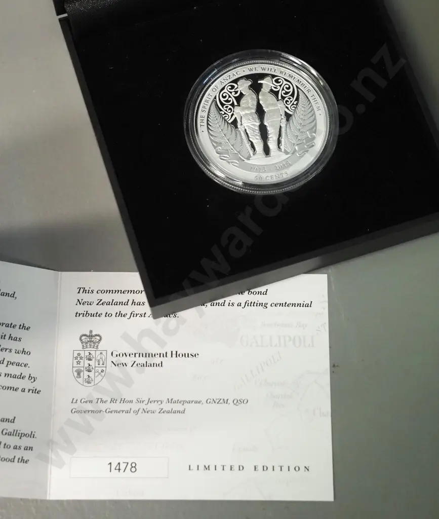 New Zealand boxed limited edition 2015 Spirit of Anzac silver proof coin Image 1++
