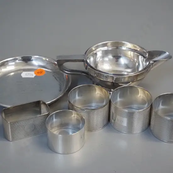 sterling silver items - 5 napkin rings, small cream jug and a small sweet dish with Gov. Gen. Bledisloe inscription