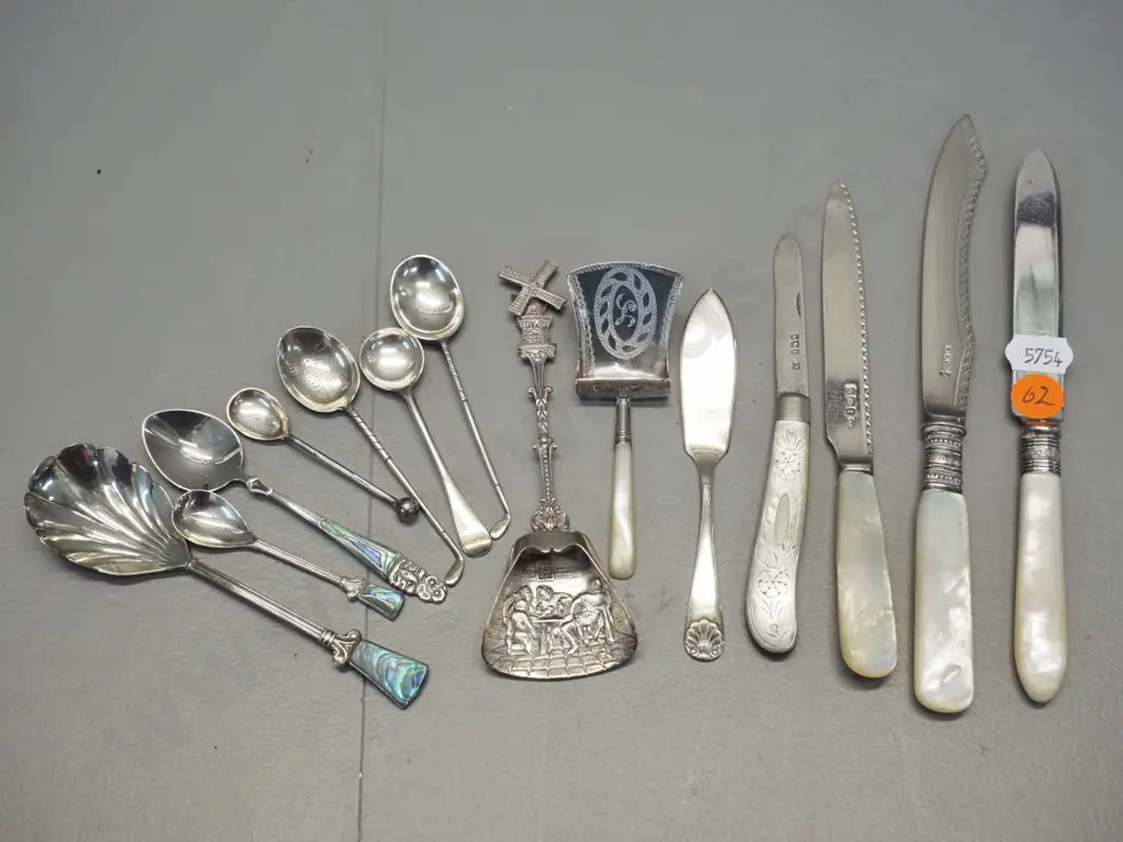 small spoons and serving cutlery, most are hallmarked sterling silver or marked "silver", some unmarked Image 1++